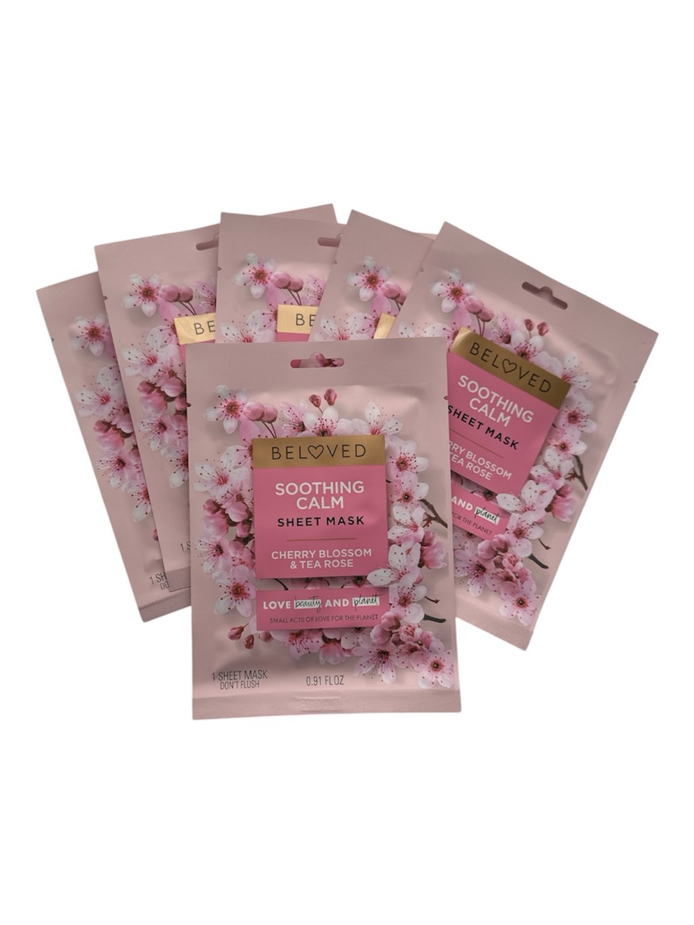 Set of 6 Beloved by Love Beauty and Planet Cherry Blossom & Tea Rose Sheet Masks